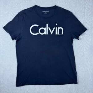 Calvin Klein Men's Large Black Short Sleeve Cotton T-Shirt White Name Logo0